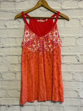 Athleta Pink and Orange Printed V-Neck Tank Top